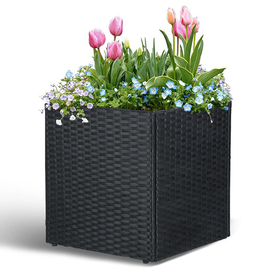 SUNNYPARK Black Square Planter Box All-Weather PE Rattan Large Modern Planters with Removable Liner Indoor Outdoor Decorative Flower Pot for Patio, Balcony, Garden