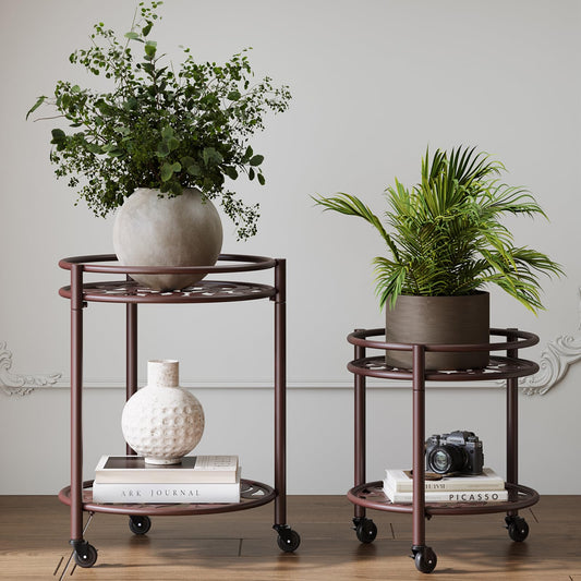 Rioneta Rolling Plant Stand with Wheels – 2 Tier Flower Pot Holder for Indoor & Outdoor, Easy Move Cart for Balcony, Patio, Garden, 165 lbs Capacity Coffee