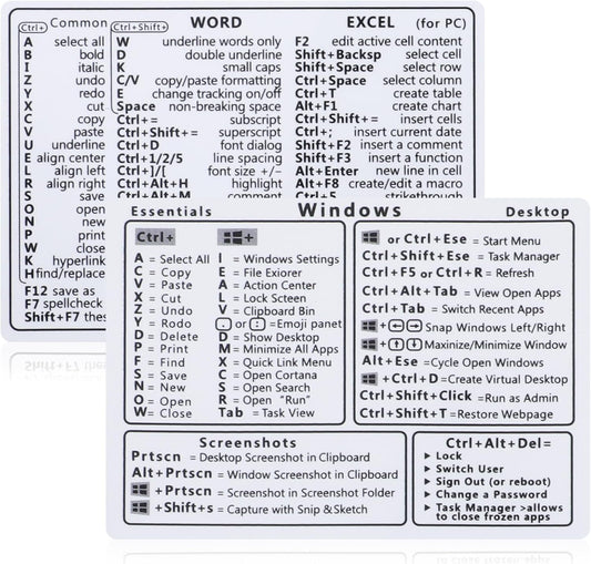 Yuanchu 2Pcs Laptop Shortcuts Stickers, Word/Excel Quick Reference Guide Keyboard Shortcut Stickers PVC Notebook