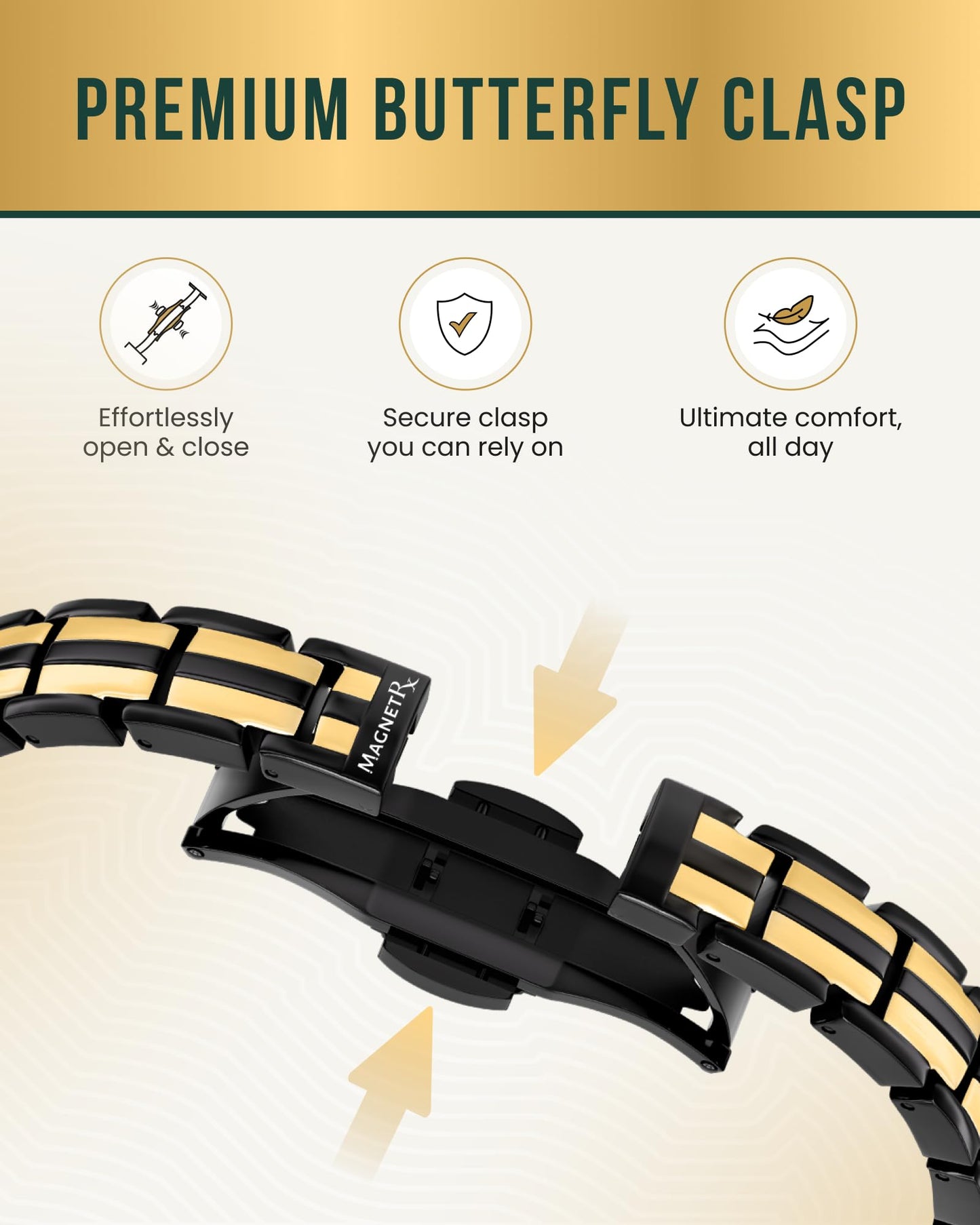 MagnetRX® Magnetic Bracelets for Women - EllipseMAX 5X Strength 5,000 Gauss Magnets - Designed in USA & PATENT PENDING - Premium Titanium Womens Magnetic Bracelet & Adjustable Length (Black/Gold)