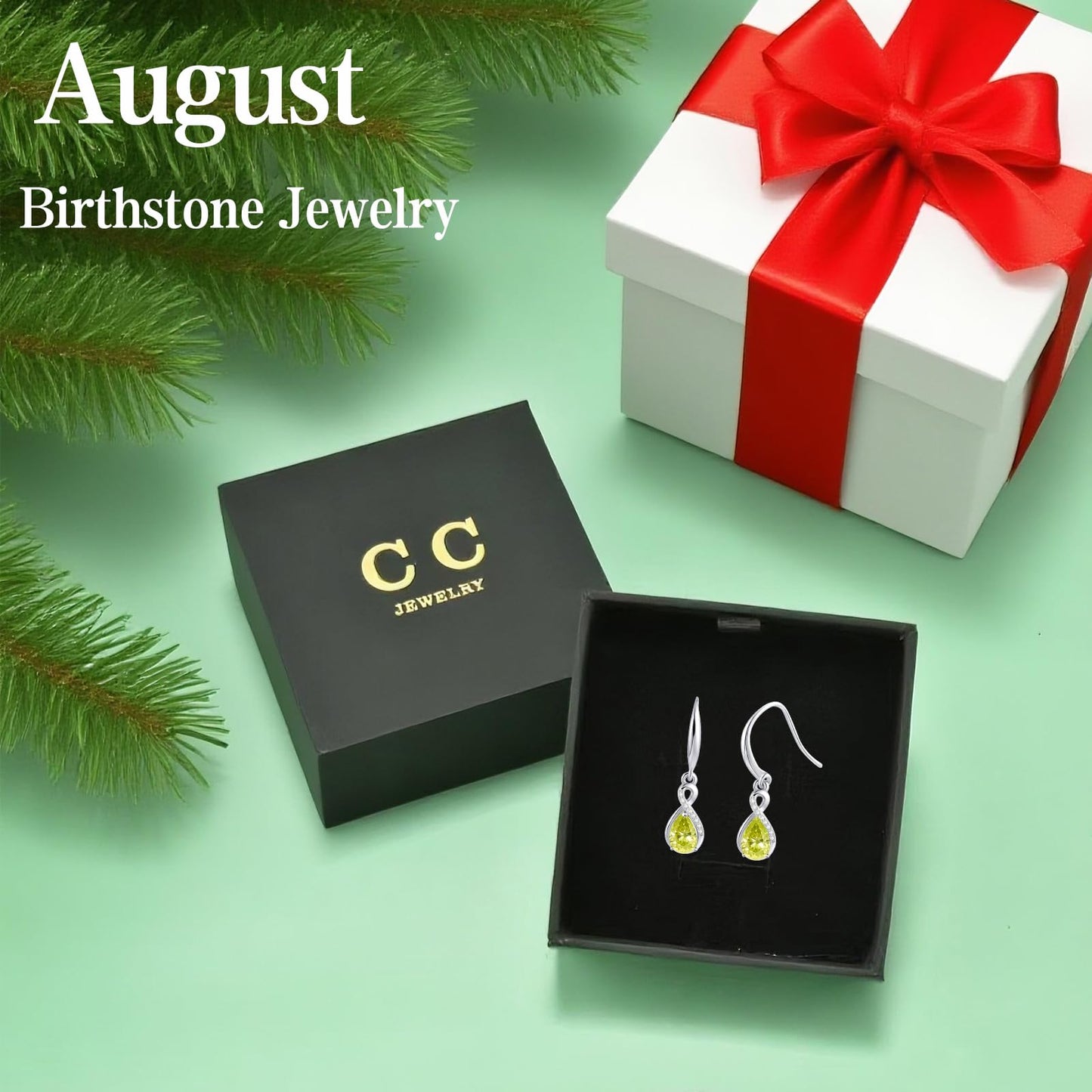 Infinity Birthstone Earrings 18K White Gold Plated 925 Sterling Silver Teardrop Infinity Drop Dangle Earrings August Birthstone Jewelry Birthday Gifts for Women Her Mother Wife