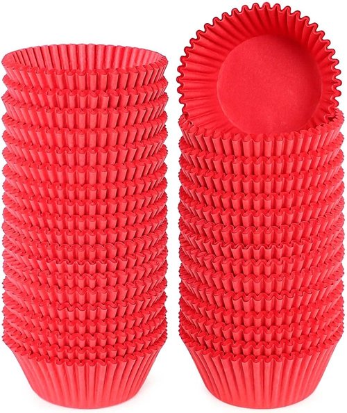 Caperci Red Cupcake Muffin Liners - 500-Count, Food Grade & Grease-Proof Baking Cups