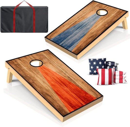 Cornhole Board Set, Regulation Size 4 x 2FT/3 x 2FT Solid Wood Corn Hole Game Set with 8 Bean Bags,2 Cornhole Boards and 1 Carry Bag for Outdoor Beach Toss Games Competitions