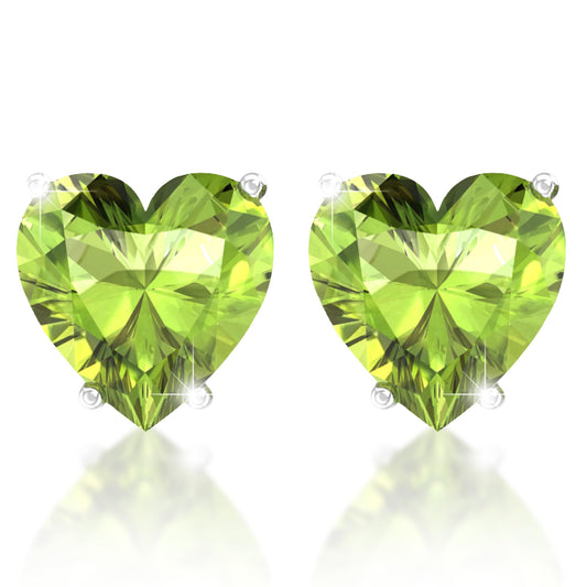 Belinda Jewelz - Heart Stud Earrings, 5mm Cubic Zirconia Heart Earrings with Prong Setting, 925 Sterling Silver Earrings Studs, Peridot Green Stud Earrings for Women