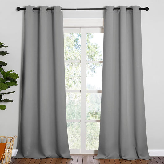 NICETOWN Thermal Insulated Blackout Curtains - Grommet Top Drapes for Hall | 2 Panels, W42 x L90 inches, Silver Grey