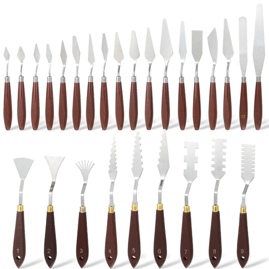 27 Piece Stainless Steel Palette Knife Set, Painting Knives with Plastic Handles, Art Spatula Pallet Knives for Oil, Acrylic Paint, Color Mixing Tools, Painting Accessories