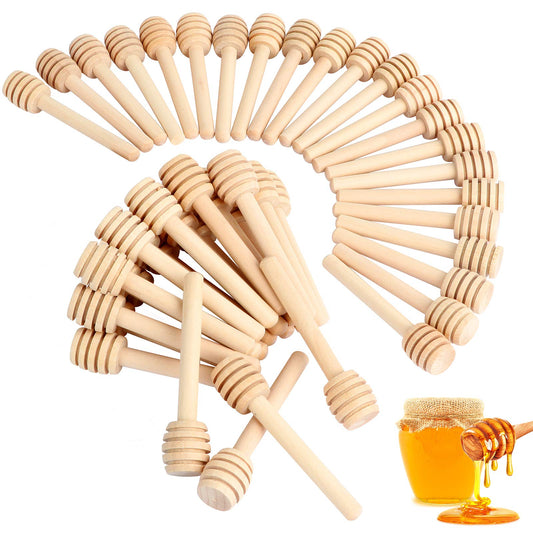 51 PCS Mini Wooden Honeycomb Sticks - 3 Inch Honey Dipper Stirrer for Honey Jar Dispense and Wedding Party Favors Gift