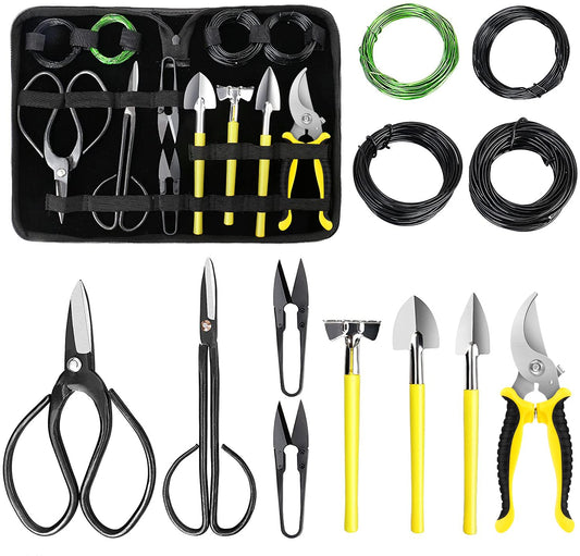 Bonsai Tools Set 13Pcs, Bonsai Essentials with PU Leather Bag, High Carbon Steel Succulent Trimming Kit, for Pruning, Raking, Training Plants, Ideal Gardening Gifts