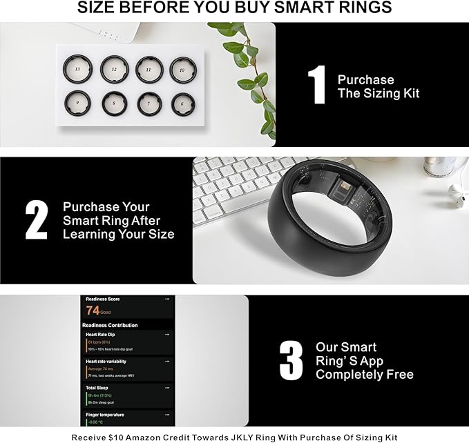 Smart Ring, Activity Trackers, Sleep Ring, Fitness Tracking, Stress Tracker, Heart Rate, Meditation, Temperature, Respiratory, No App Subscription, Women, Men, iOS, Android (Black, 11)