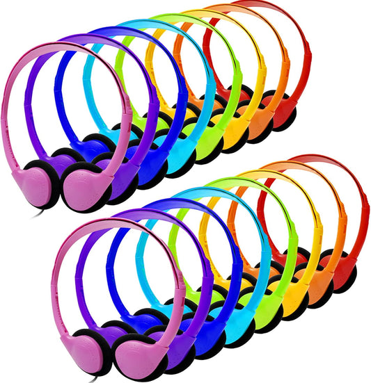 16 Pack CN-Outlet Kids Headphones Bulk Multi Color for School Classroom Students Children Toddler Boys Girls Teen