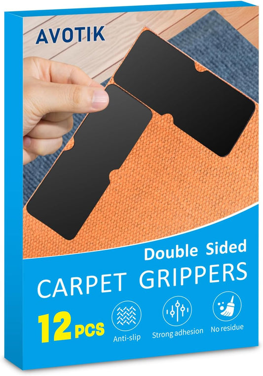 Skiennix Rug Gripper - 12 PCS No Damage Anti-Slip Tape for Hardwood Floors | Strong Hold for Area Rugs