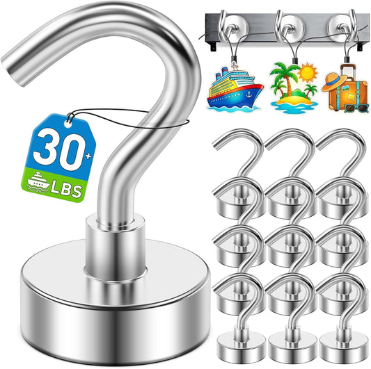 Skiennix 12 Pack Magnetic Hooks - Heavy Duty 30lbs+ Metal Hooks for Kitchen, Fridge & Classroom