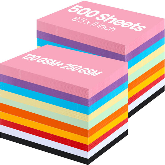 Harloon 500 Sheets Colored Construction Paper Bulk Heavyweight A4 Size Thick Construction Paper Cardstock Back to School for DIY Craft Supplies, 120 Gsm, 250 Gsm