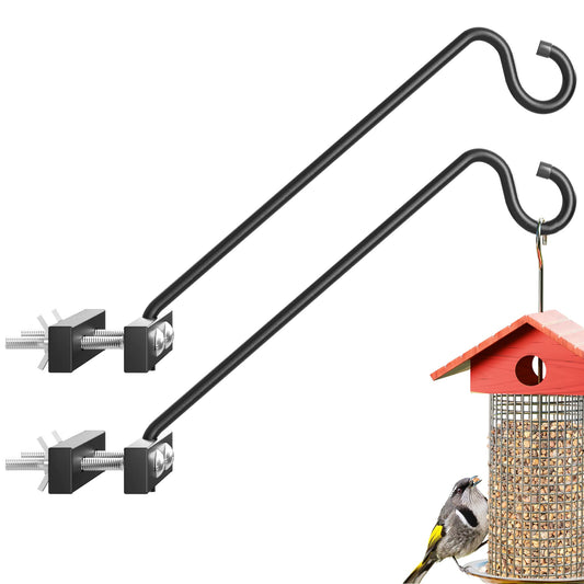 Josmimic 12-Inch 2 Pack Deck Bird Feeder Hanger for Railing, Outdoor Decor Plant Hanger, Balcony Railing Hook - 22LB Capacity - for Hanging Plants, Bird Feeders, Lanterns, Wind Chimes