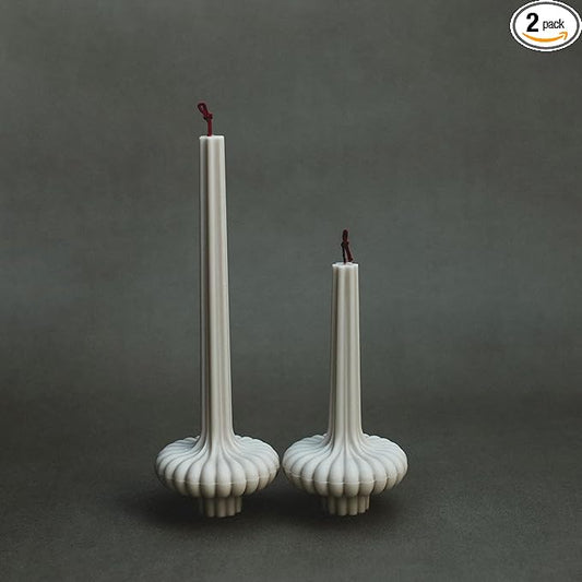 LAWA Set of 2 Pumpkin Base Candle - Beautiful Handmade Pillar Unscented Soy Wax Elegant Aesthetic Vase Candle Housewarming Gift Home Room Shelf Decor Idea Moon Gray
