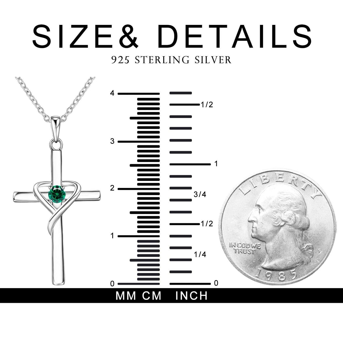 AmorAime 925 Sterling Silver Cross Necklace for Women Men 14K Gold Plated 5A CZ Birthstone Necklaces for Holiday (E.Green-May-Emerald)