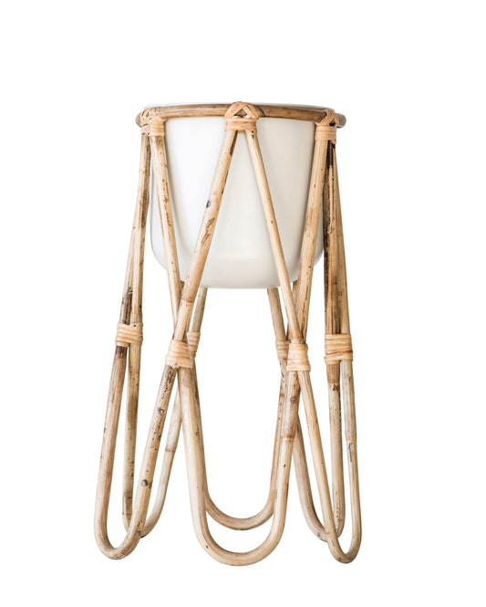 Bloomingville Off- White Metal Raised Bamboo Stand (Set of 2 Pieces) Planter, Beige (AH0935)