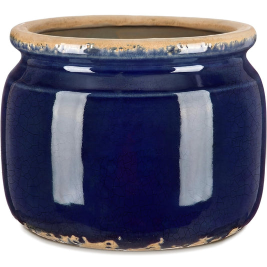 Ninehaoou 7.7" Large Ceramic Plant Pot Navy Blue Vintage Planter Crackle Glaze Decorative Coastal Flowers Pot with Drainage for Indoor Outdoor Plants Home Shelf Kitchen Office Patio Decor Gift