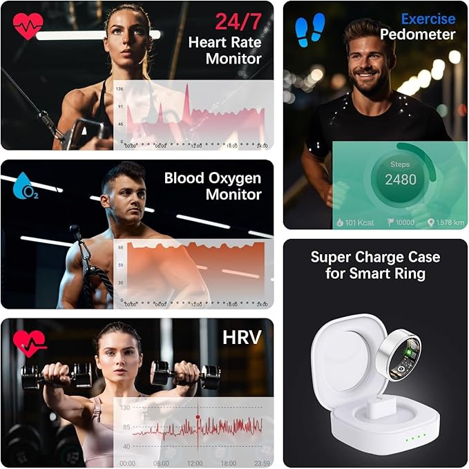 Health Tracker Ring, Smart Health Ring for Women Men with Heart Rate, Blood Oxygen, Sleep Monitor, Steps,Calories, No Subscription Fee, IP68 Waterproof Smart Ring for iPhone & Android (Silver, 13#)