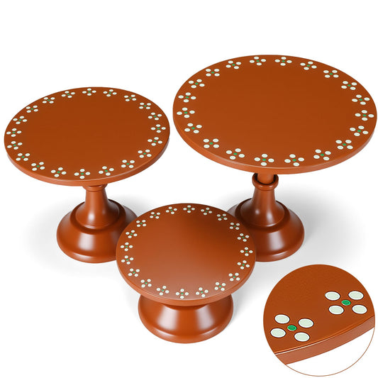 Amyhill 3 Set Mexican De Barro Cielito Lindo Cake Stand Party Decoration 8" 10" 12" Metal Orange Round Dessert Pie Display Holder for Wedding Celebration Birthday Baby Shower Cinco De Mayo(Flower)