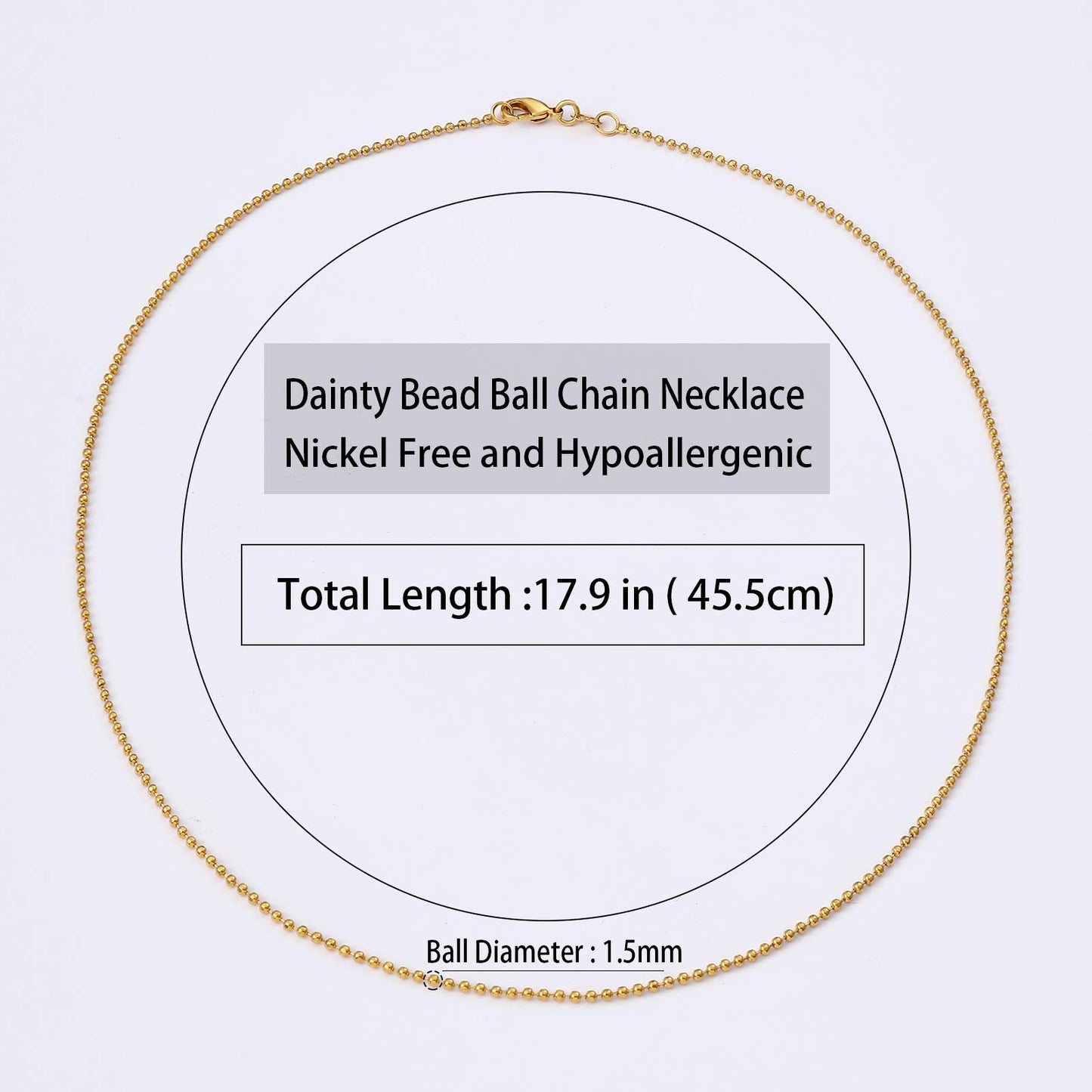 MAIKERDER Dainty Ball Chain Necklace for Women, 18K Gold Plated Thin Bead Chain Necklace Delicate Simple Thin Gold Chain Necklaces for Women Non Tarnish 17.7 Inches