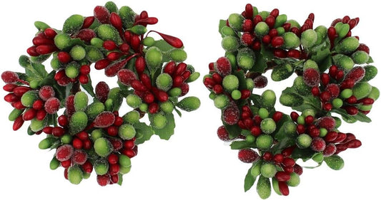 Regine Switzerland Set of 2 Beaded Berry Wreath Candle Napkin Rings - Christmas Red & Green Decor