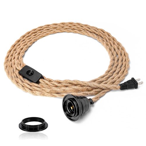 Industrial 15ft Pendant Light Cord - Hanging Light Kit with Switch Plug, Plug-in Pendant Light Cord Rope Pendant Lights Socket Set E26 E27 for Pendant Lamp Farmhouse Lamp Cable DIY Room Decor