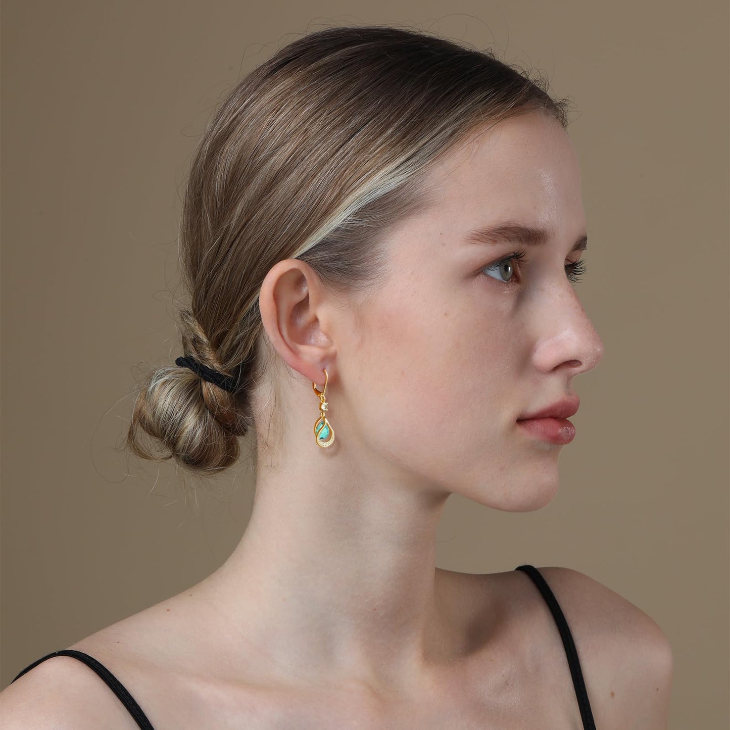 Dangle Trendy Leverback Birthstone Earrings 14K Gold Plated Teardrop Dangle Earrings Jewelry Christmas Birthday Gifts for Women(Gold March)