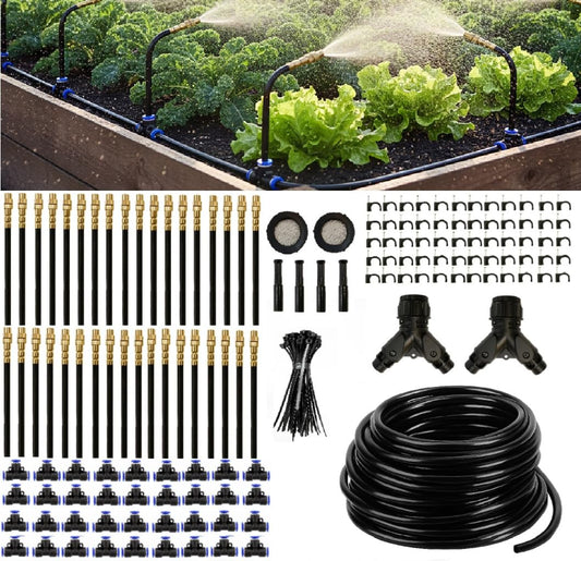 Automatic Garden Irrigation System 200FT, Upgraded Drip & Spray Watering Kit with 36 Adjustable Copper Nozzles for Raised Beds, Outdoor Garden, Lawn, Potted Plants & Greenhouse (200ft)
