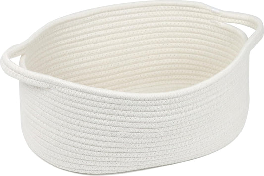 Skiennix Woven Storage Basket - Cotton Rope Boho Organizer with Handle | Small Decorative Toy Bin for Nursery