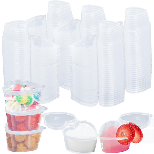 Axigundaone 100 Pcs 1.5 oz Heart Shaped Jello Shot Cups, Plastic Heart Shaped Condiment Containers, Hearts Portion Cups for Sauce Souffle(Clear)
