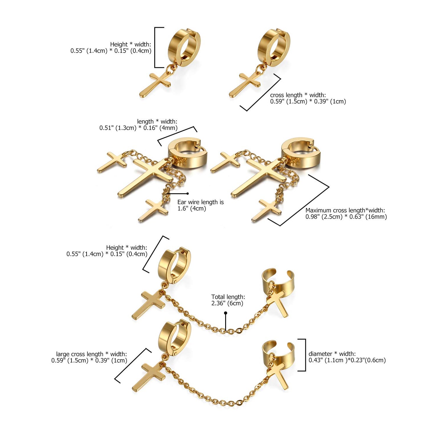 Aroncent 12 Pcs Women Cross Stud Earring Set Stainless Steel Zircon Ear Stud Pin Screw Back