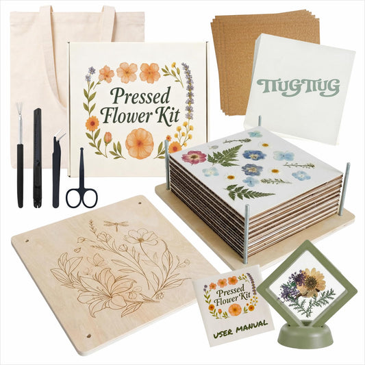 TTUGTTUG Flower Press Kit with Frames for Adults, 11" x 11" Large Wooden 10-Layer Press for DIY Floral Art, Wedding Flower Drying, Great Gift for DIY Flowers Lovers