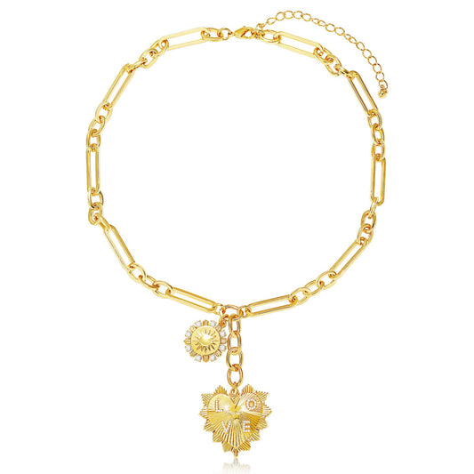 BONJOULRY Chunky Gold Necklace for Women, Trendy Non Tarnish 18K Gold Plated Chunky Heart Necklace Paperclip Chain Statement Charm Necklaces Birthday Gifts for Women Jewelry