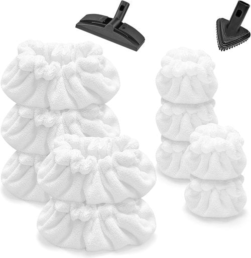 Dupray Steam Mop Pads - 10 Pack Reusable Microfiber Accessories | Large & Small Bonnets Included