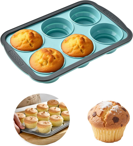 Skiennix Silicone Muffin Pan - Nonstick 6-Cup Baking Molds | BPA-Free, Easy Release, Dishwasher Safe