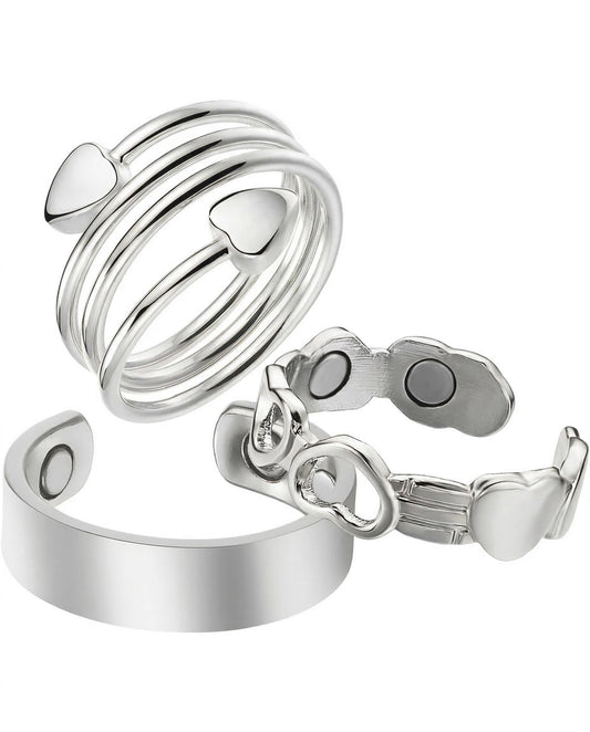 BioMag Copper Rings for Women, 99.99% Pure Copper Magnetic Rings Thumb Rings for Lymphatic Drainage, Adjustable Jewelry Gifts for Women (Silver)