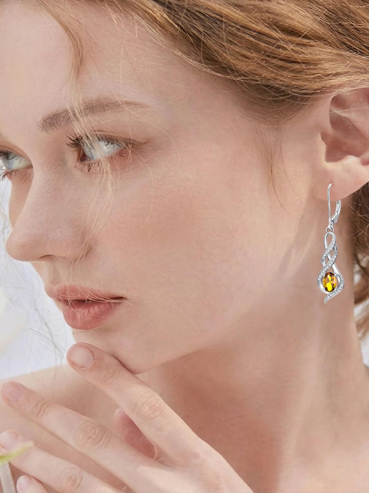 POIUY Citrine November Birthstone Infinity Leverback Dangle Earrings Hypoallergenic Drop Earrings Love Jewelry Anniversary Christmas Wedding Gift for Mom Wife Sister Daughter Girlfriend