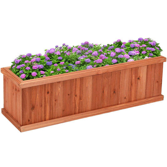 LDAILY Raised Garden Bed, Outdoor Rectangle Flower Beds with Bottom Panels & 2 Drainage Holes, Wood Planter Box for Flowers/Vegetables/Fruits in Backyard Patio (40" L x 12’’ W x 12’’ H)
