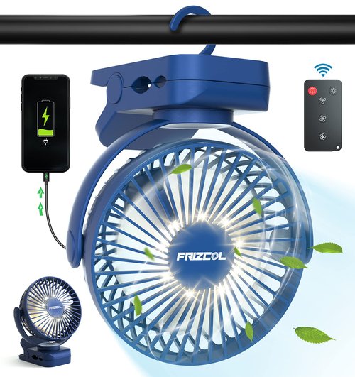 Clip on Fan 65 Hours Portable Desk Fan Rechargeable with LED Lights & Hooks 12000 Capacity Battery Operated Fan with Clips Small Desk Fan Mini Fans for Tents Travel Outdoor Camping Golf Cart Stroller