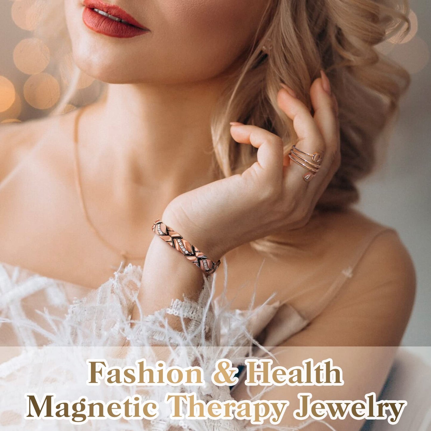 Copper Bracelets for Women, Magnetic Bracelets for Women & Heart-Shaped Lymphatic Drainage Ring with 3500 Gauss Magnet Classic Crystal Design Jewelry Gift