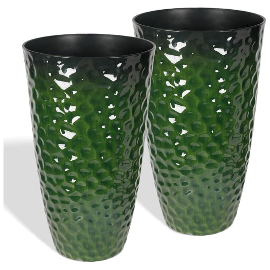 Worth 2 Pack 24" Tall Large Plastic Planter with Drainage Hole, Round Decorative Flower Plant Pit for Indoor or Outdoor Gardening, Glossy Green