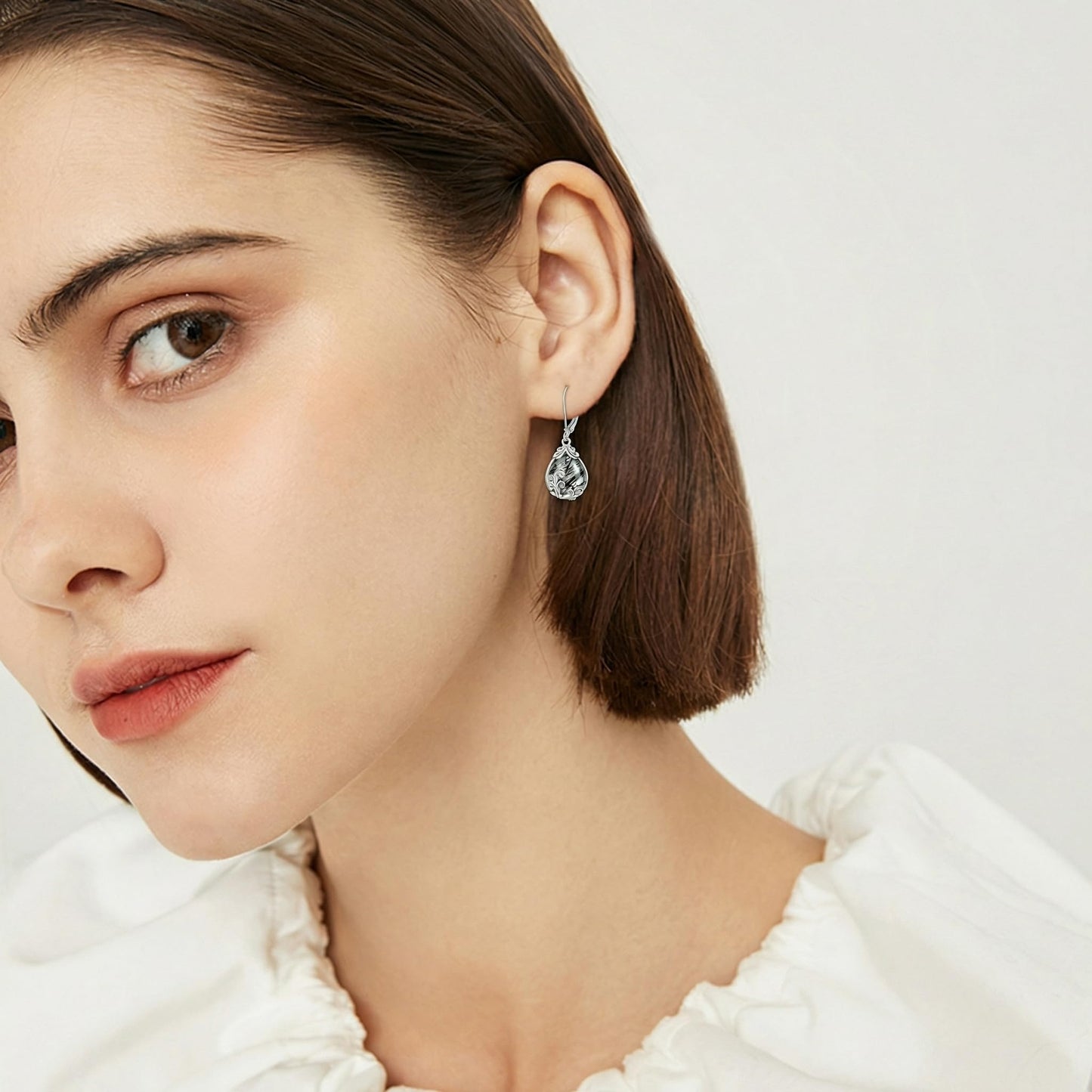 POPLYKE Rutilated Filigree Teardrop Drop Dangle Earrings Sterling Silver Leverback Earrings Black Rutilated Quartz Jewelry Gifts for Women
