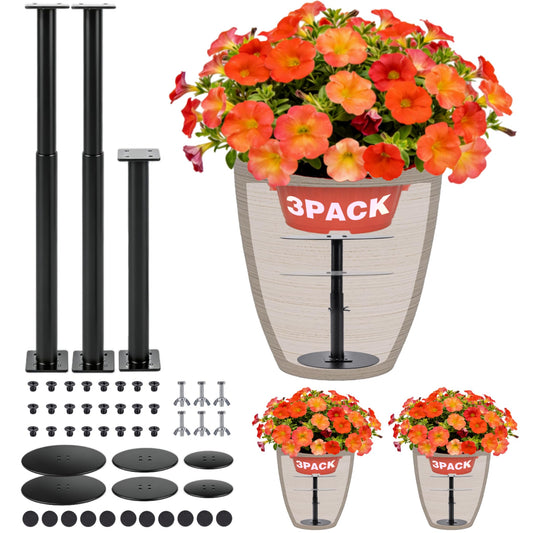 Sskzchh 3-Pack Adjustable Plant Risers for Inside Pots, 7"-22" Metal Plant Riser/Lifters for Pots Outdoor & Indoor, Tall Square Round Taper Planters, Planter Insert 6"/8"/10" Base & Top, Black