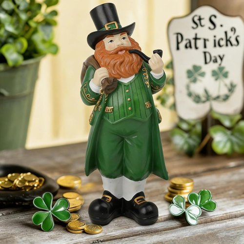 Cynkeyee St. Patrick's Day Figurine - Green Leprechaun Statue for Festive Home Decor | 4.5x4x11.5 Inch