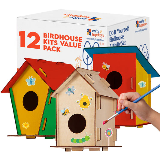 12 DIY Bird House Kits For Children to Build - Wood Birdhouse for Kids to Paint - Unfinished Bird Houses - Spring Crafts Kits - Wooden Arts & Craft for Girls & Boys - Classroom & Spring Activity