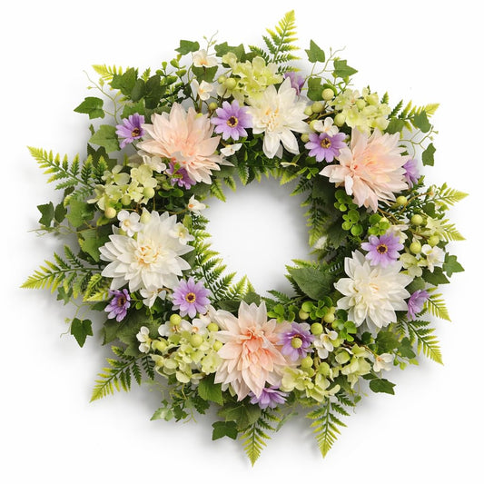 24" Front Door Wreaths- Large Year Round Farmhouse Wreath for Spring & Summer Full Lush Artificial Door Decor for Porch, Wall, Window & Home Festival Wedding Decor Wildflower Style Wreath Easter decor