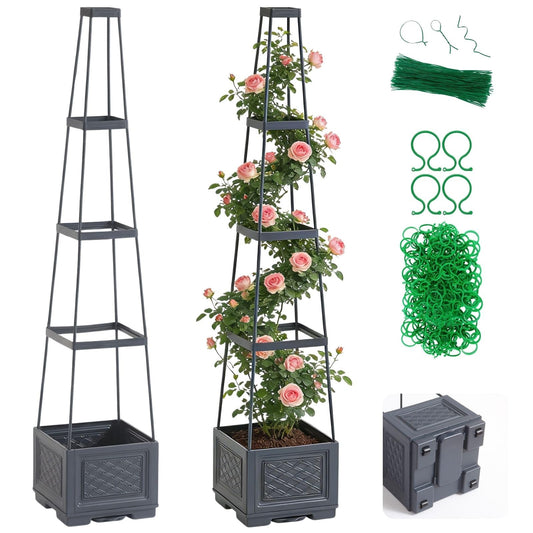 Chirpartti Rolling Tomato Planter with Trellis | Self-Watering Raised Garden Bed Tomato Pots for Growing Tomatoes | Planter Box with Trellis with Wheels for Climbing Plants Greenhouse Indoor Outdoor
