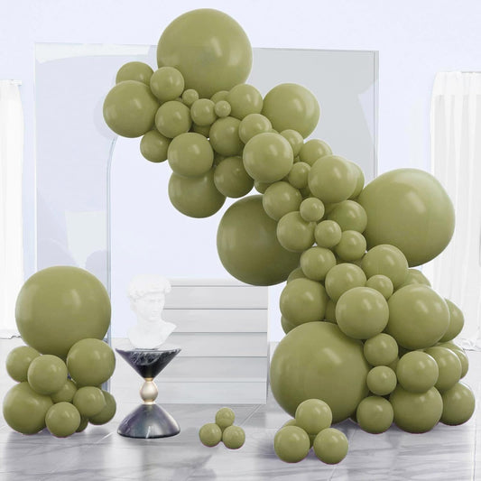 PartyWoo Sage Green Balloons - 140-Piece Latex Balloon Arch Kit | 18", 12", 10", 5" Sizes for Weddings & Birthdays