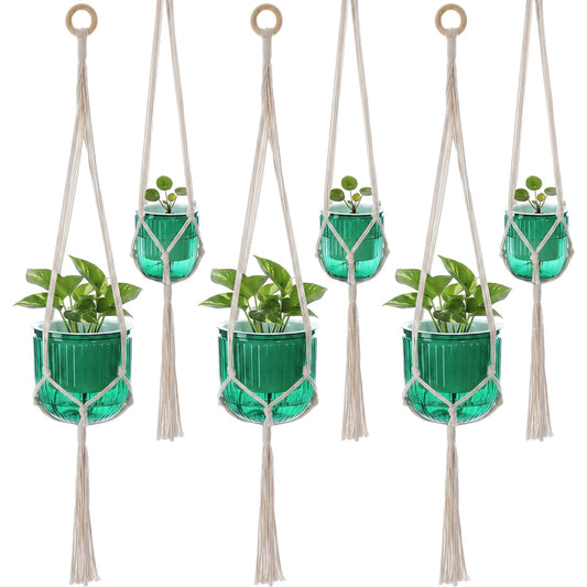 Yiyiring 6 Pack Self Watering Hanging Planters Indoor Flower Pots(4.5"+6.5") Visible Water Level Markers 3 Hanging Ropes with Drainage Holes for Indoor Outdoor Garden Home Decor Supplies(Emerald)